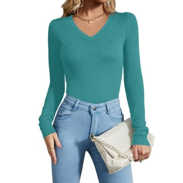 HANCAI Women's Shapewear Bodysuit - Long Sleeve V Neck Slimming Body Shaper Tops