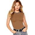 thumbnail image 1 of REORIA Sleeveless Bodysuit for Women Crew Neck Casual Tank Tops with Pads Shoulder, 1 of 9