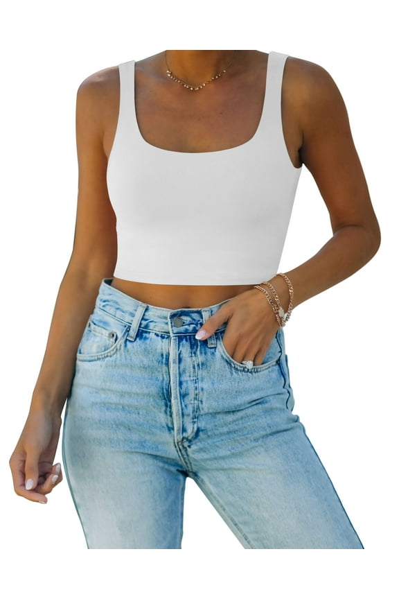 Square Neck Crop Tank for Women Seamless Ribbed Tank Basic Slim Fit Crop Tops