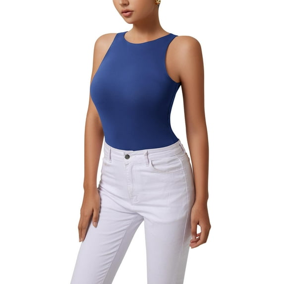 REORIA Tank Bodysuit for Women Halter Neck Sleeveless Ribbed Bodysuit Basic Tank Tops