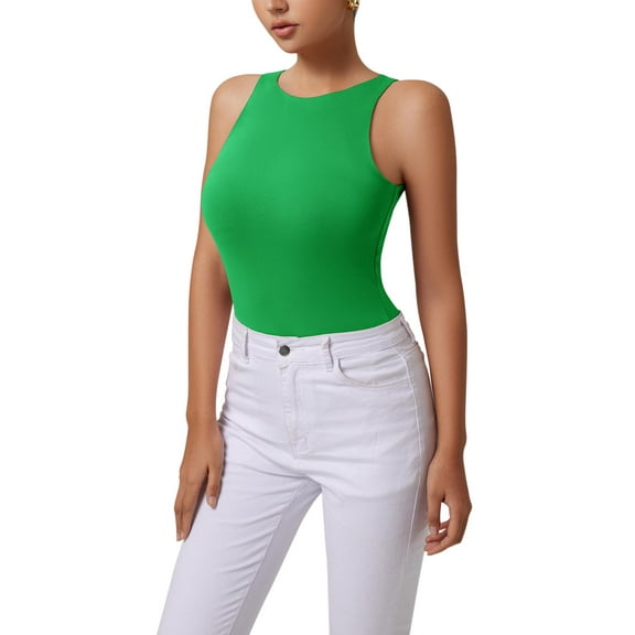 REORIA Tank Bodysuit for Women Halter Neck Sleeveless Ribbed Bodysuit Basic Tank Tops