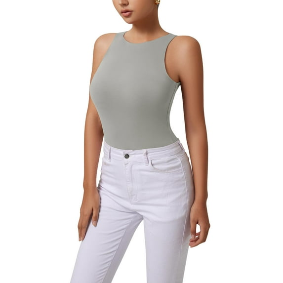 REORIA Tank Bodysuit for Women Halter Neck Sleeveless Ribbed Bodysuit Basic Tank Tops