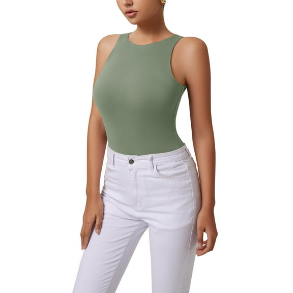 REORIA Tank Bodysuit for Women Halter Neck Sleeveless Ribbed Bodysuit Basic Tank Tops