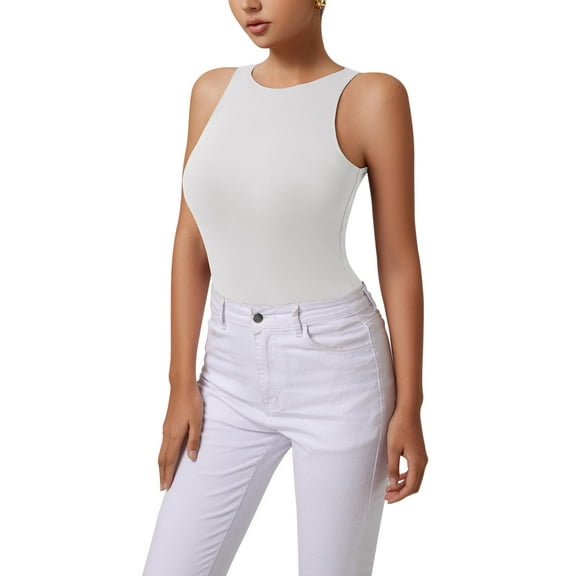 REORIA Tank Bodysuit for Women Halter Neck Sleeveless Ribbed Bodysuit Basic Tank Tops