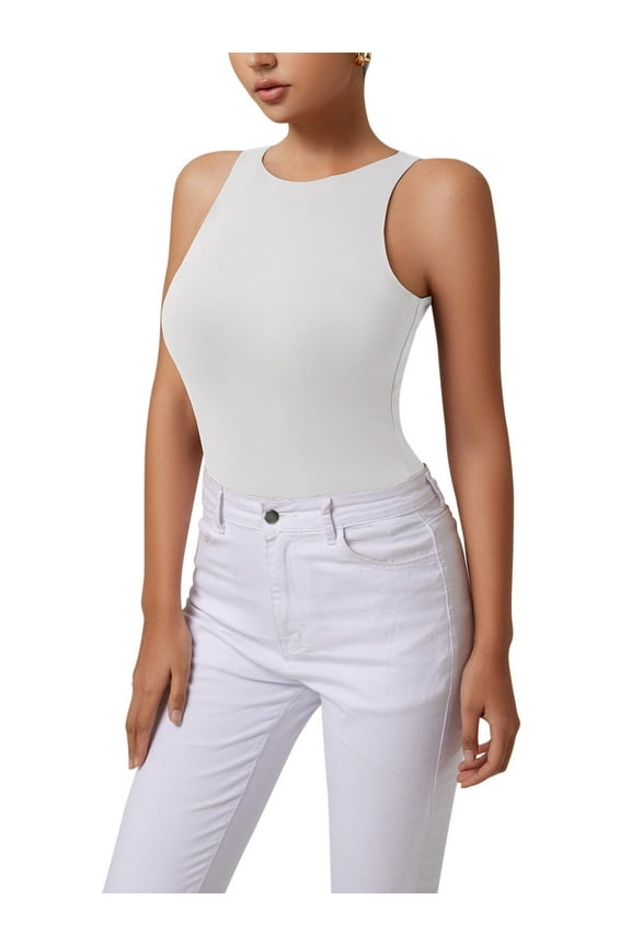 Tank Bodysuit for Women Halter Neck Sleeveless Ribbed Bodysuit Basic Tank Tops