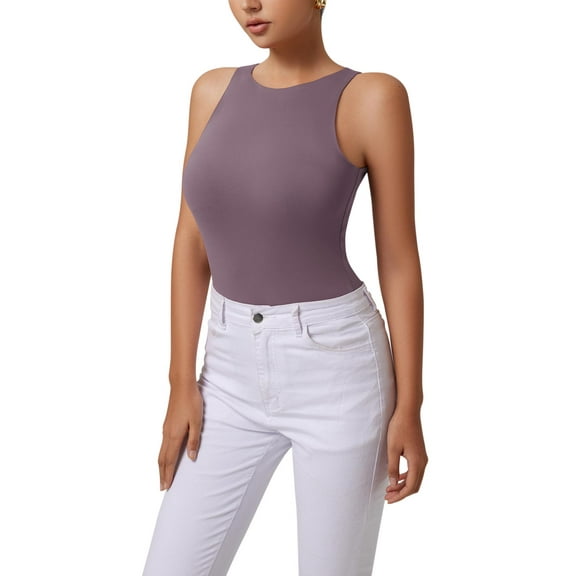 REORIA Tank Bodysuit for Women Halter Neck Sleeveless Ribbed Bodysuit Basic Tank Tops