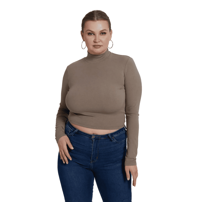 REORIA Women Base Layer Crop Top Mock Neck Long Sleeve Tops Slim Fit Ribbed  Basic Pullover Cropped Shirts - Walmart.com