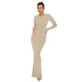 thumbnail image 1 of REORIA Women Long Sleeve Bodycon Dress Sexy Crew Neck Ribbed Basic Maxi Dresses Slim Fit, 1 of 7