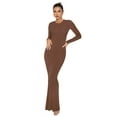 thumbnail image 1 of REORIA Women Long Sleeve Bodycon Dress Sexy Crew Neck Ribbed Basic Maxi Dresses Slim Fit, 1 of 7