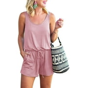 REORIA Women Summer Romper Sleeveless Short Jumpsuits Loose Rompers with Pockets
