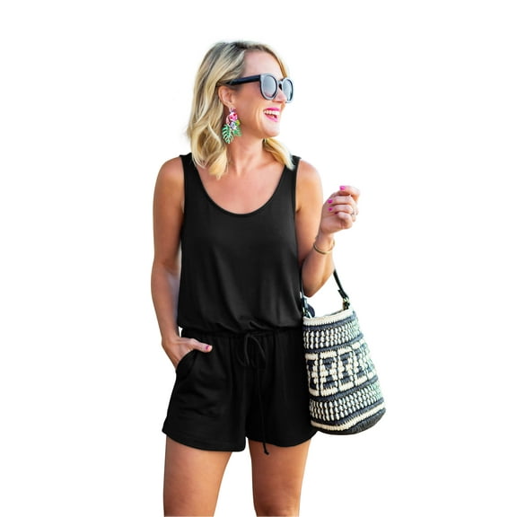 REORIA Women Summer Romper Sleeveless Short Jumpsuits Loose Rompers with Pockets