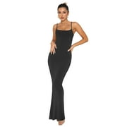 REORIA Women's Cami Dress Solid Basic Ribbed Wrap Long Dresses Slim Fit for Female