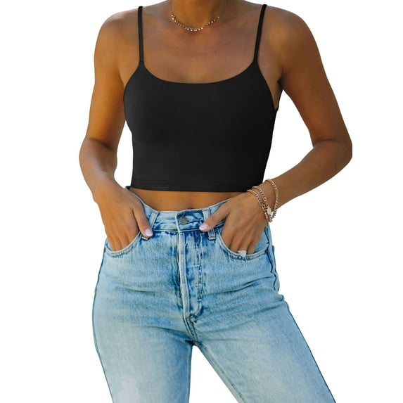 REORIA Womens Crop Tops Double Layer Sling Square Neck Basic Cropped Tank Top