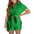 thumbnail image 1 of REORIAFEE 2 Piece Outfits for Women Sets Casual Two Pieces Matching Sets Vacation Trendy Clothes Gym Set 2PC Fashion Women Short Sleeve Cardigan Blouse Tops + Loose Pockets Pants Short Sets Green L, 1 of 5