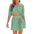 thumbnail image 1 of REORIAFEE 2 Piece Outfits for Women Summer Sexy Country Concert Outfit 2023 Women's Fashion 2 Piece Outfits Linen Sleeveless Crop Top Shorts High Waist Set Pockets Green S, 1 of 6
