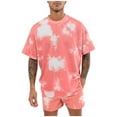 thumbnail image 1 of REORIAFEE 2023 Men Sets Outfits for Summer Sports Tracksuit Outfits Yoga Set Mens 2 Piece Outfit Sport Set Short Sleeve Tie Dye Print Short Sets Pink XXL, 1 of 9