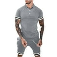 thumbnail image 1 of REORIAFEE 2023 Men's Sets Casual Outfits Summer Tracksuit Stylish Jogger Suit Going out Outfits Men Casual Turn down Button T-Shirt Short Sleeve Blouse Shorts Pants Set Gray L, 1 of 6
