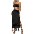 thumbnail image 1 of REORIAFEE 2023 Women 2 Piece Outfits Boho Casual Sport Set Jogger Suit Trackuist Gym Set Women's Cut out Bikini Blouse Summer Breast Wrap Long Skirt Two Piece Lace up Beach Skirt Black L, 1 of 5