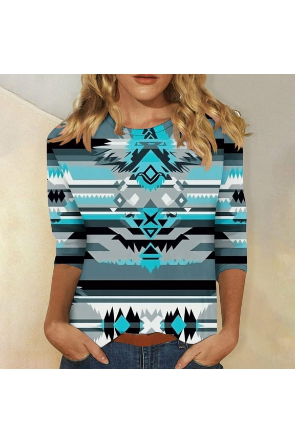 3/4 Sleeve Tops for Women with Crew Neck Tops Vintage Blouses Basic Casual T Shirts Trendy Comfortable Pullover Clothes Multicolor XXXL