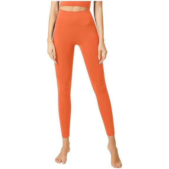 REORIAFEE 7/8 Leggings for Women High Waist Scrunch Butt Athletic Leggings Solid Print Yoga Pants Soft Opaque Slim Exercise Pants for Running Workout Elastic Tights Orange S