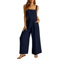 thumbnail image 1 of REORIAFEE Beach Outfits for Women 2024 Vacation Hawaiian Outfit 2 Piece Suit Linen Shorts Sleeveless Top Vest Crewneck Top Suit Dark Blue XL, 1 of 2