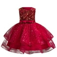 thumbnail image 1 of REORIAFEE Big Girls Spring Dresses Lace Tulle Dress Puffy Sundress Layered Sequin Dress Front Bow Knot Dress Solid Color Dress Crewneck Sleeveless Dress Princess Dress Size 8-9Y Red, 1 of 9