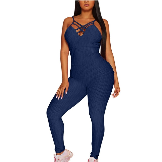 REORIAFEE Bodysuits for Women Crew Neck Sleeveless Jumpsuit Solid Color ...