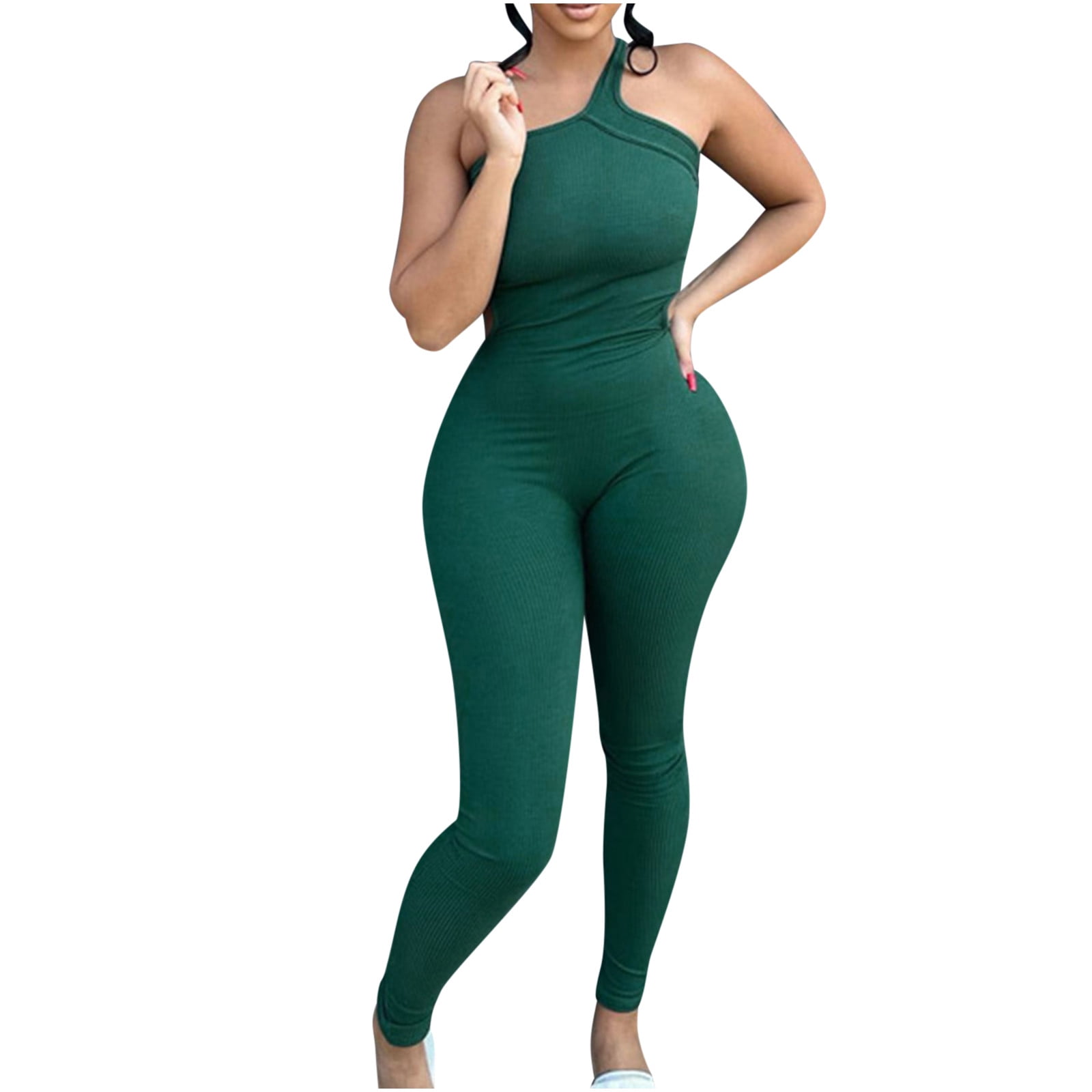 REORIAFEE Bodysuits for Women Sexy One Shoulder Sleeveless Jumpsuit ...