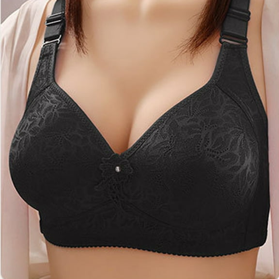 REORIAFEE Bras for Older Women with Sagging Breasts Wireless Gathered Lingerie Bras V Neck Comfy Corset Bra Adjustable Straps Lightly Lined Classic Seamless Brassiere Anti-Sagging Bra