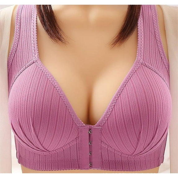 REORIAFEE Bras for Women Full Coverage No Wire Gathered Everyday Bras for Older People Bras V Neck Comfy Corset Bra Adjustable Straps Lightly Lined Classic Seamless Brassiere Anti-Sagging Bra