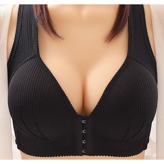 REORIAFEE Bras for Women Full Coverage No Wire Gathered Everyday Bras for Older People Bras V Neck Comfy Corset Bra Adjustable Straps Lightly Lined Classic Seamless Brassiere Anti-Sagging Bra