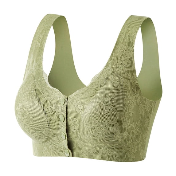 REORIAFEE Bras for Women Plus Size Front Closure for Seniors Sleep Bras Lace Trim Everyday Bras Wireless Bras V Neck Comfy Corset Bra Wide Strap Bra Comfortable Breathable Brassiere Anti-Sagging Bra