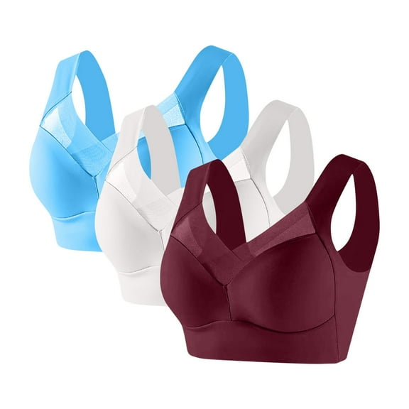 REORIAFEE Bras for Women Full Coverage Wireless 3 Pack Pull on Plus Size Wide Strap No Underwire Push up Bralette Comfortable Padded Bras L-6XL