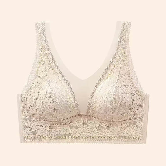 REORIAFEE Bras for Women No Underwire Push up Pull on Wide Strap Bralette Comfortable Lace Padded Bras with Full Back M-XL