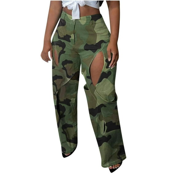 REORIAFEE Camo Pants for Women Plus Size Stretchy Color Block&nbsp; Palazzo Pants Cutout High Waisted Casual Pants Lightweight Baggy Stretchy Slacks 2024 Trending Fashion Clothing