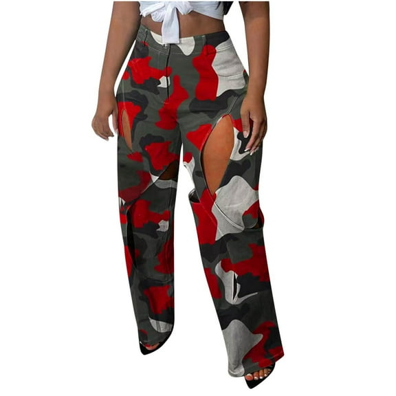 REORIAFEE Camo Pants for Women Plus Size Stretchy Color Block Palazzo Pants Cutout High Waisted Casual Pants Lightweight Baggy Stretchy Slacks 2024 Trending Fashion Clothing