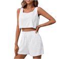 thumbnail image 1 of REORIAFEE Casual 2 Pieces Set for Women Y2K 2023 Summer Outfits Suit Disco Outfit Women's Two Piece Cotton Linen Sleeveless Square Neck Tops Shorts Set White XXL, 1 of 7