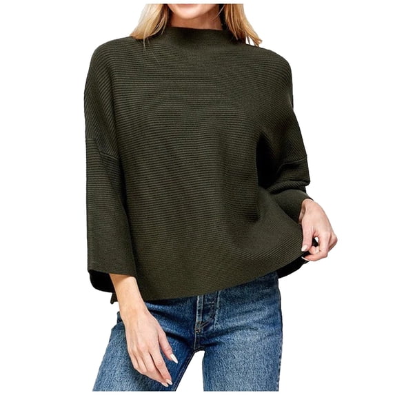REORIAFEE Casual Women 2023 Fall Sweater Knit Pullover Sweater Long Sleeve Crew Neck Solid Color Sweater Trendy Fashion Knit Pullover Modern Pullover Army Green XXL