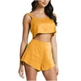 thumbnail image 1 of REORIAFEE Casual Workout Sets Outfits for Women Yoga Lounge Wear Activewear Festival Outfit 2023 Women's Fashion 2 Piece Outfits Linen Sleeveless Crop Top Shorts High Waist Set Pockets Orange M, 1 of 7