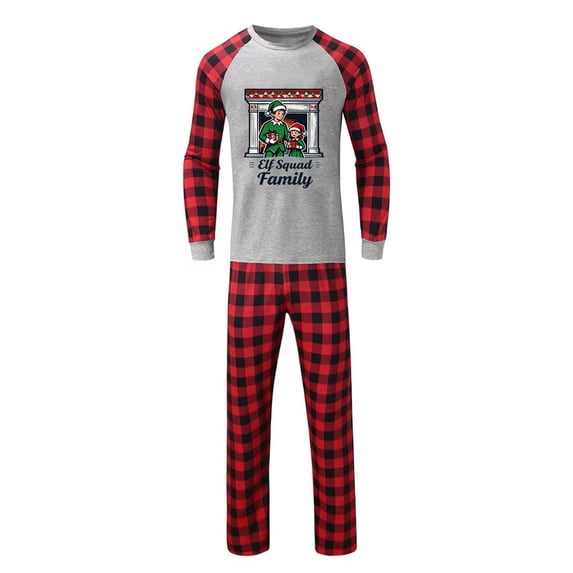 REORIAFEE Christmas Pajama Sets Family 2 Piece Loungewear Long Sleeve Top and Pant Plaid Soft Lightweight Sleepwear Gray S-2XL