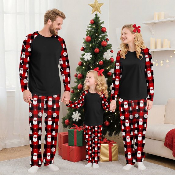 REORIAFEE Christmas Pjs Family 2 Piece Kids Boys Girls Loungewear Long Sleeve Top and Pant Santa Graphic Soft Pajama Sleepwear Black 0-15T