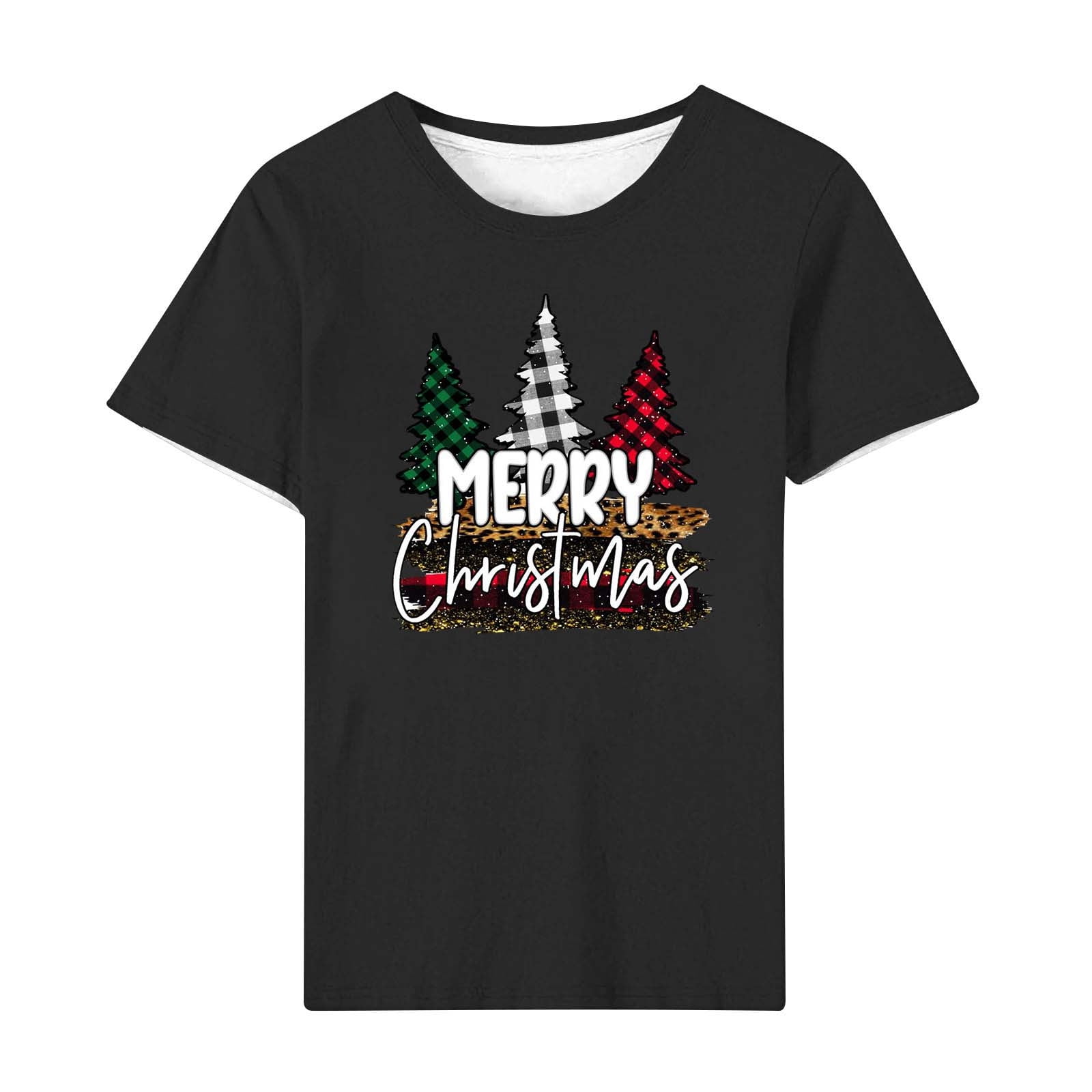 REORIAFEE Christmas Shirt Women Short Sleeve Round Neck Tops Christmas