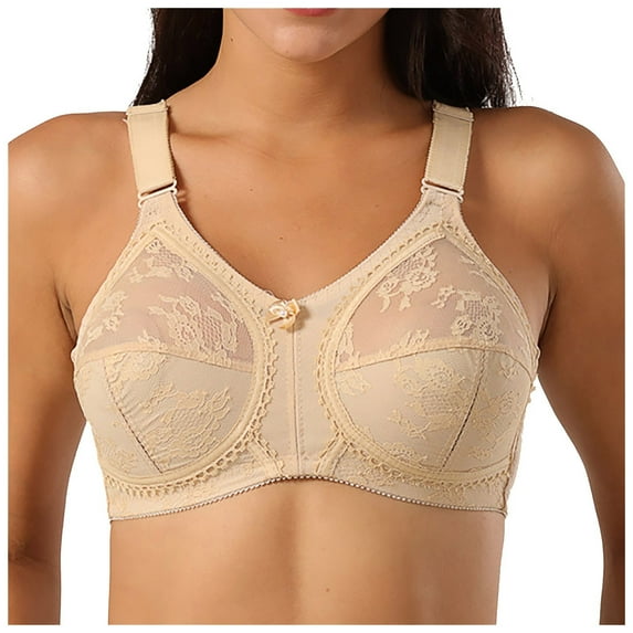 REORIAFEE Comfortable Bras for Women Sexy Lace Wireless Underwear Bra Khaki 100c