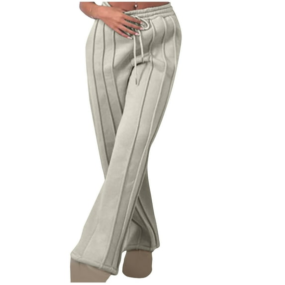REORIAFEE Comfy Pants Women Drawstring Striped Print Letter Palazzo Pants Running Gym Pull On High Waisted Casual Pants Lightweight Baggy Stretchy Slacks 2024 Trending Fashion Clothing