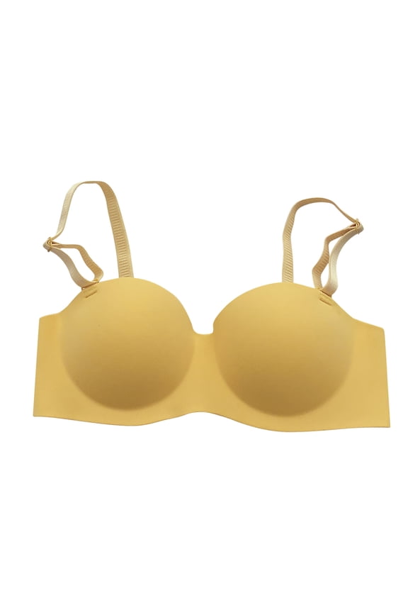 Everyday Bralettes Comfy Bra for Old Women Push Up Bralettes Underwear Gathering Seamless Bra Detachable Shoulder Straps Daily Yellow L