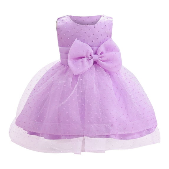 REORIAFEE Fashion Flower Girls Dress Pageant Princess Party Dress Sleeveless Lace Bow Mesh Dress Gauze Dress Princess Dress Purple 6-12 Months