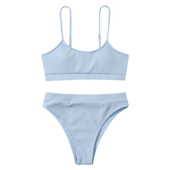 REORIAFEE Fashion Women Flattering Swimsuit Bikini Cute Bathing Suits High Waist Push Up Bikini Padded Swimwear Beachwear Set Bikini Suit Sky Blue M