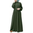 thumbnail image 1 of REORIAFEE Floor Length Dress for Women Button Down Long Sleeve Solid Maxi Dress Casual Flowy Long Dresses Fashion Round Neck Loose Long Sleeve Ankle-length Dress Muslim Dress Green XL, 1 of 9