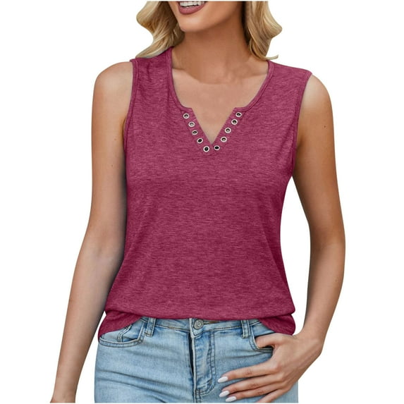 REORIAFEE Flowy Tank Tops for Women Workout Sleeveless Tops V Neck Tanks with Ring Hole Flowy Shirts Solid Color Pullover Wide Strap Vest Summer Going Out Fashion Clothing Purple