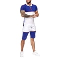 thumbnail image 1 of REORIAFEE Fourth of July Outfit Men Vacation Outfits Mens Summer Home Stripe Color Short Sleeve Shorts Sports Sets Sleeve Turndown Collar Set Blue L, 1 of 9